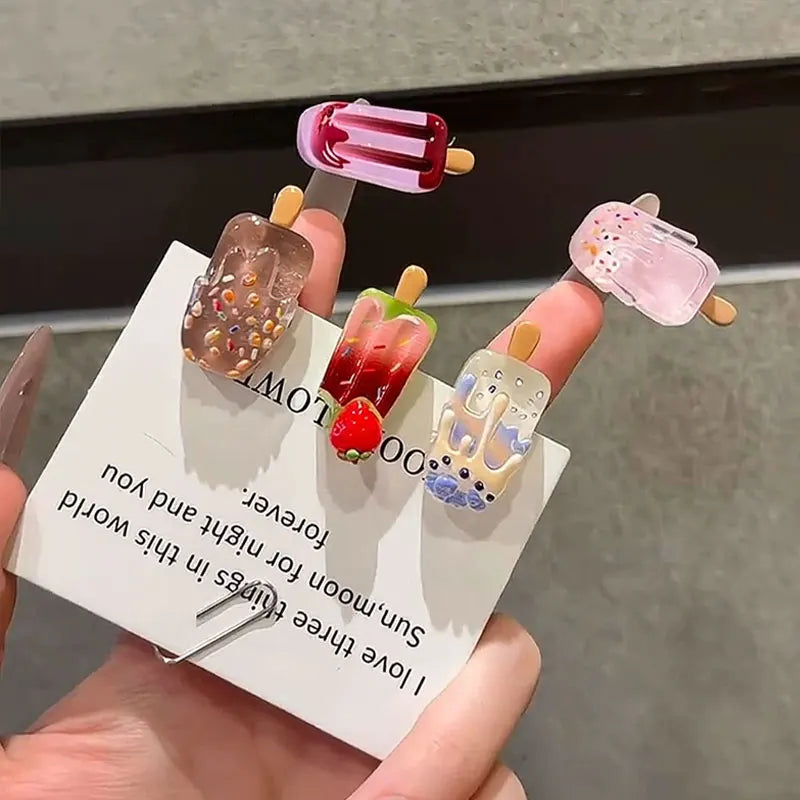 10 Cute Mini Ice Cream Hair Clips, Creative and Quirky Ice Cream Hair Clips for Bangs, Cartoon Ins-Style High-Value Hairpins - Ice Cream Cake