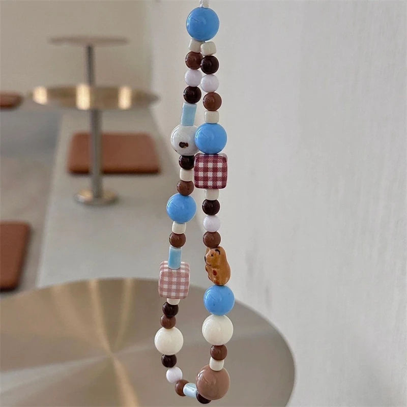 Brown and Blue Beaded Wrist Strap
