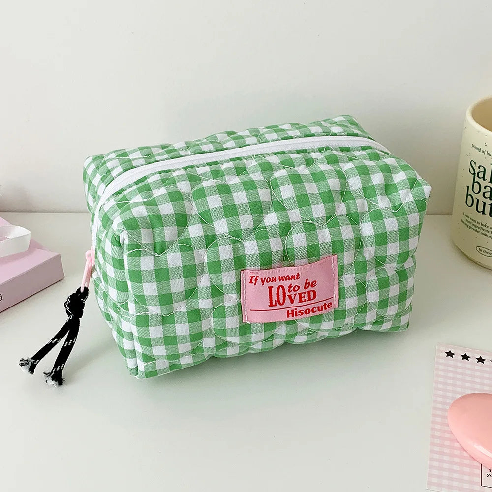 Fashion Simple Heart Square Makeup Bag Cute Girls Travel Large Capacity Storage Handbag Women Grooming Bag Student Pencil Case - Ice Cream Cake