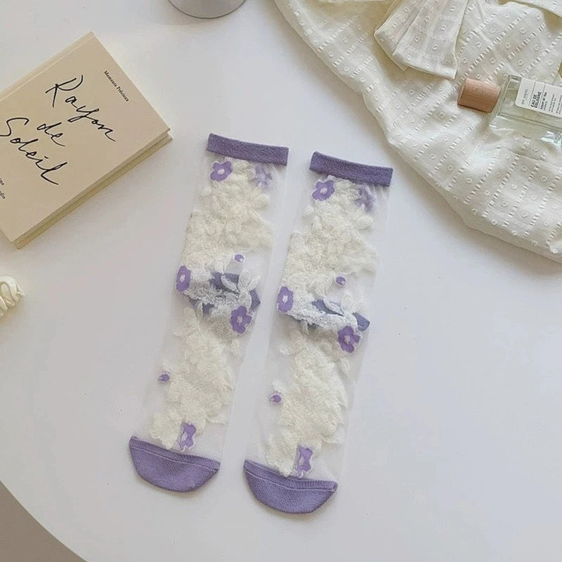 Transparent Floral Crew Socks
