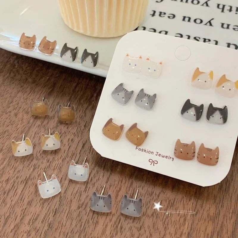 Exquisite Cute Cat Stud Earring for Women Sweet Girls Resin Small Earrings Set Korean Fashion Jewelry Accessories Gifts - Ice Cream Cake