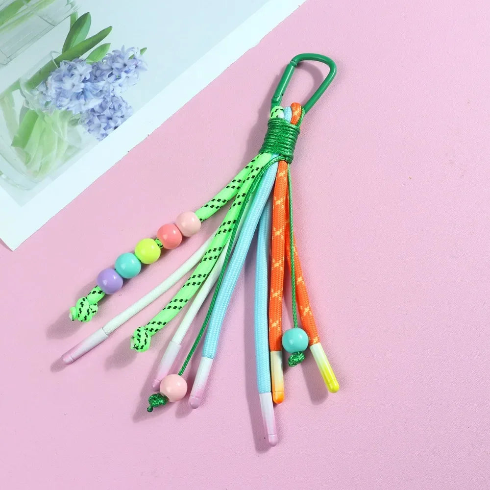 Y2K Braided Rope Keychain Handmade Creative Acrylic Striped Webbing Keychain Colorful Long Tassel Bag Charms Bag Accessories - Ice Cream Cake