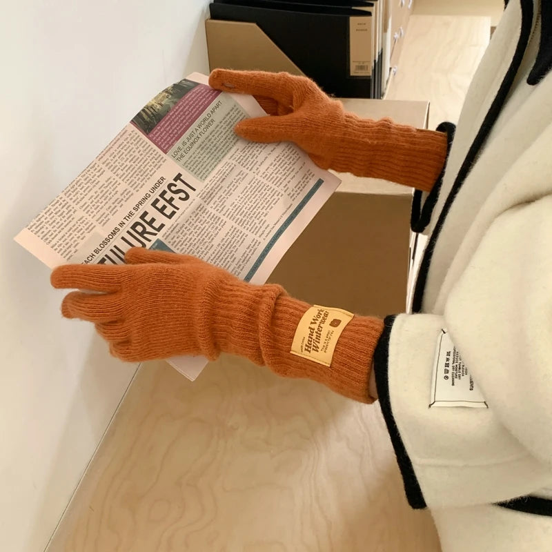 New Fashion Solid Color Touch Screen Knitted Gloves Women Winter Gloves Warm Gloves Solid Work Gloves Mittens For Women - Ice Cream Cake