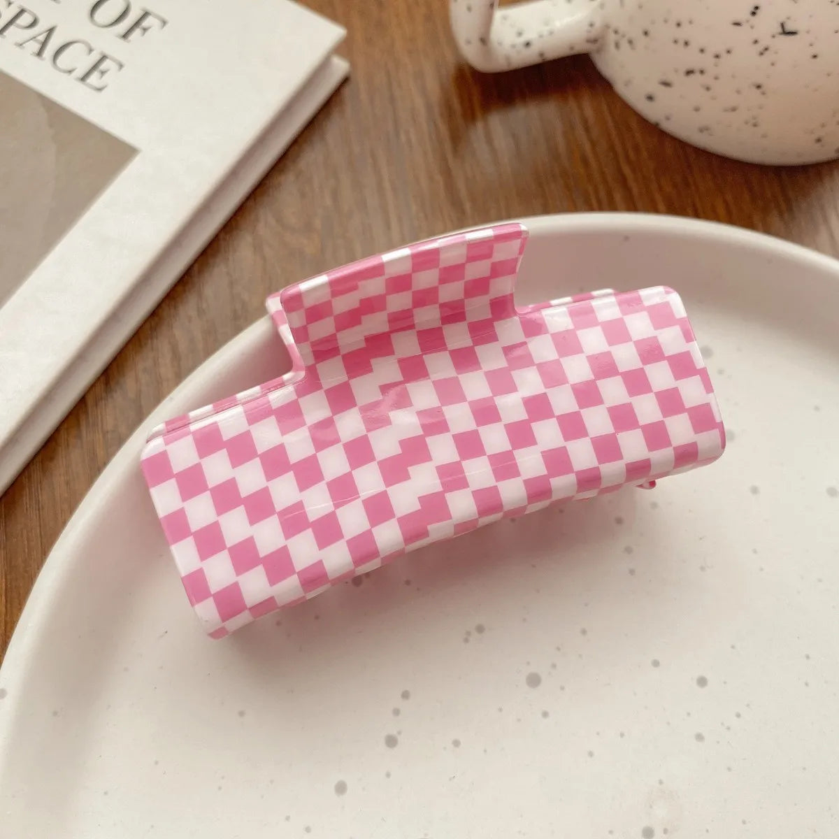Check Pattern Acrylic Glossy Hair Claw Clip