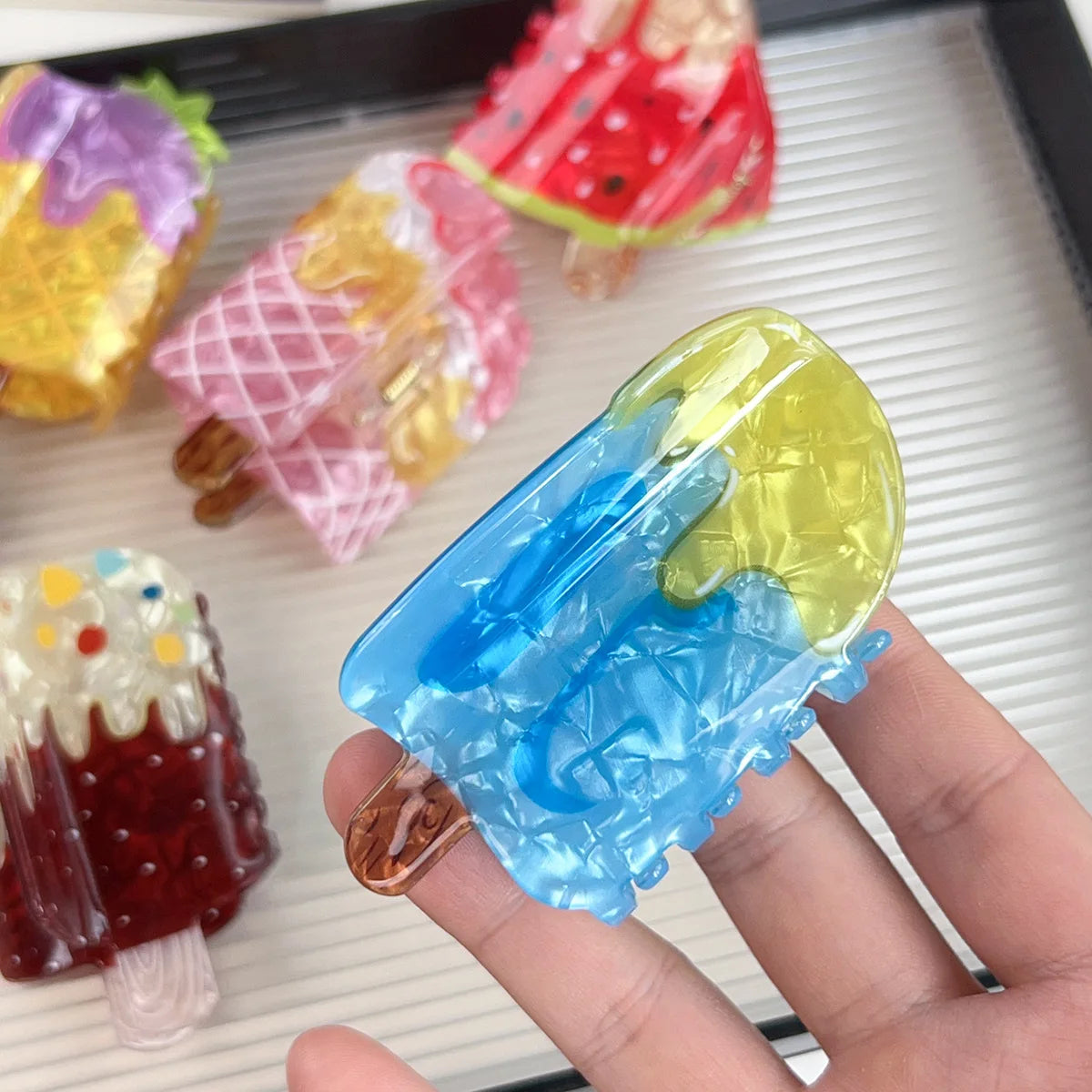 Creative Vacation Watermelon Ice Cream Hair Clip Summer Cartoon Chocolate Ice Cream Shark Clip Half-up Hair Accessory for Women - Ice Cream Cake