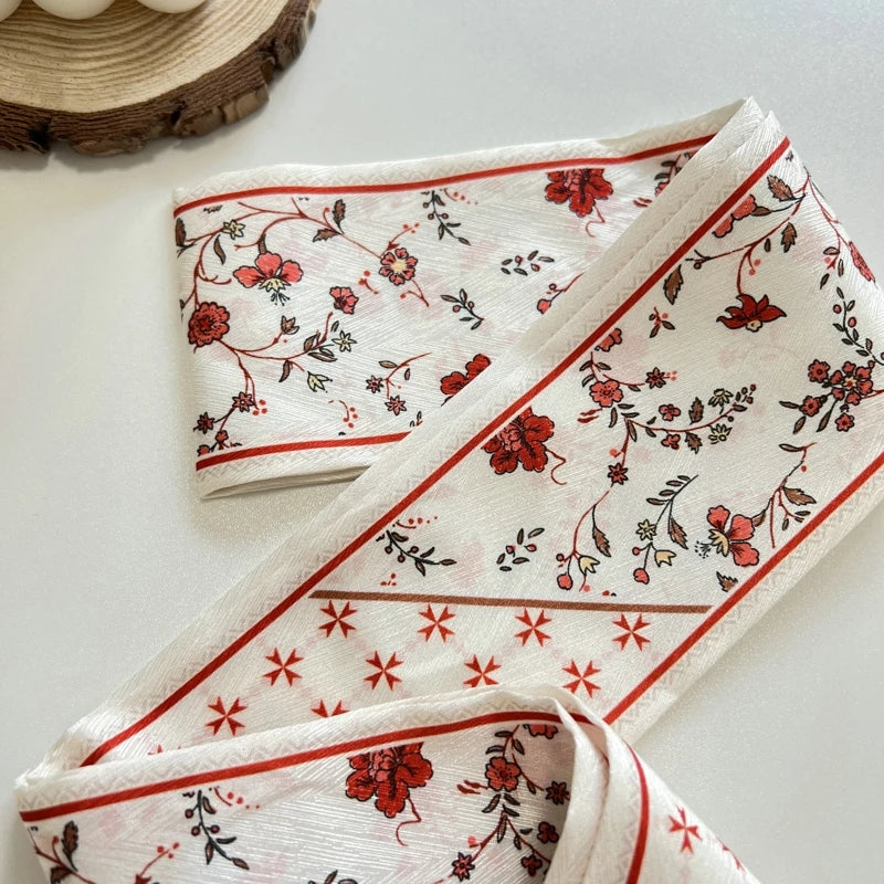 New Long Bag Scarf Women Hair Band Lady Accessories Print Skinny Scarves Headband Satin Ribbon Neck Tie Decorative Bag Scarves - Ice Cream Cake