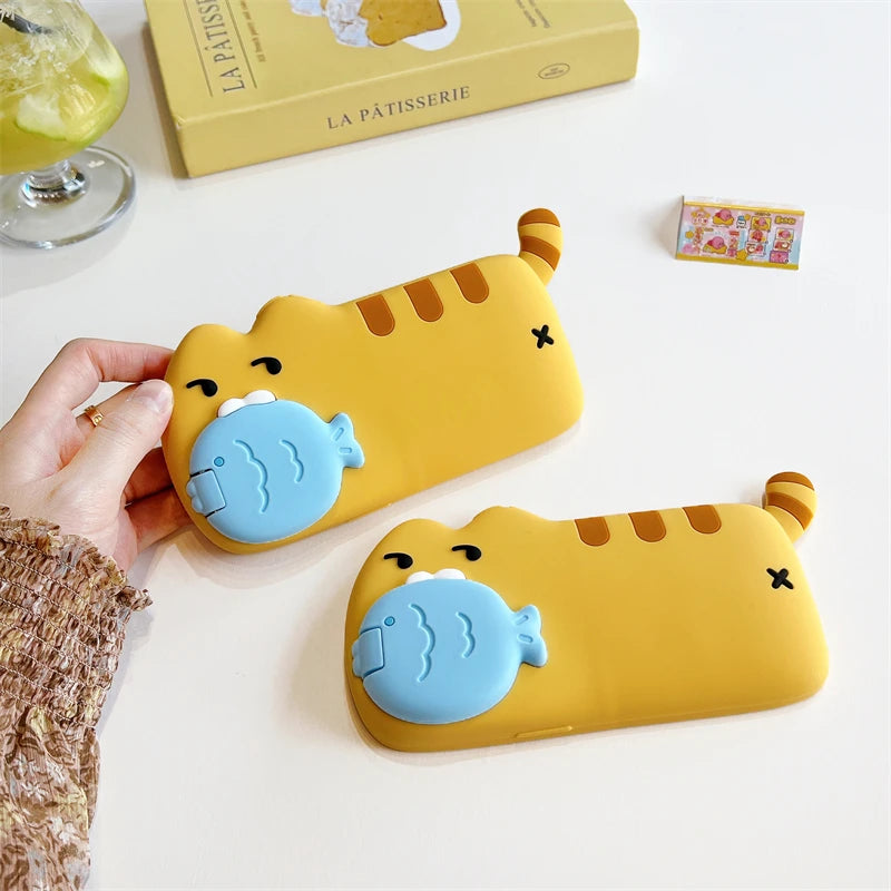 3D Cute Cat Eat Fish Silicone Phone Case For iPhone 17ProMax 17 16 15 14 13 12 Pro Max Funny Cartoon Camera Protection Cover - Ice Cream Cake