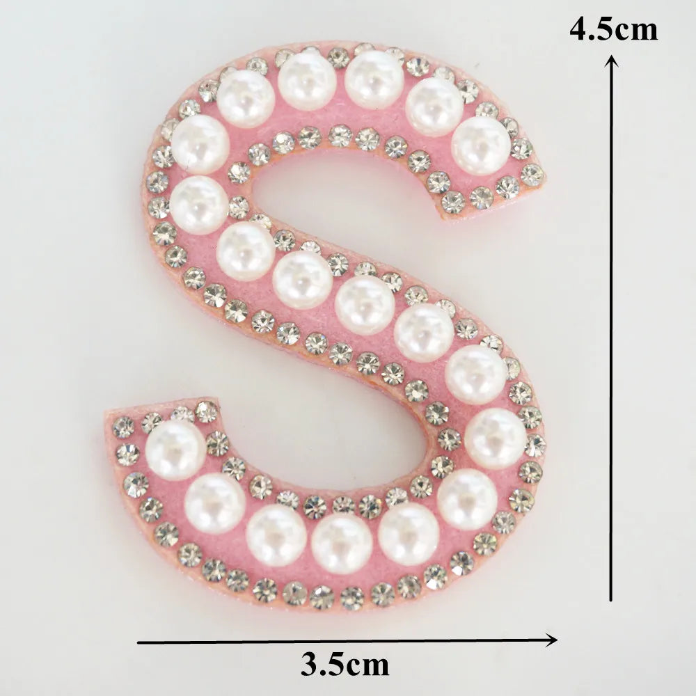Pink A-Z Rhinestone Pearl Iron-On Patches - Ice Cream Cake