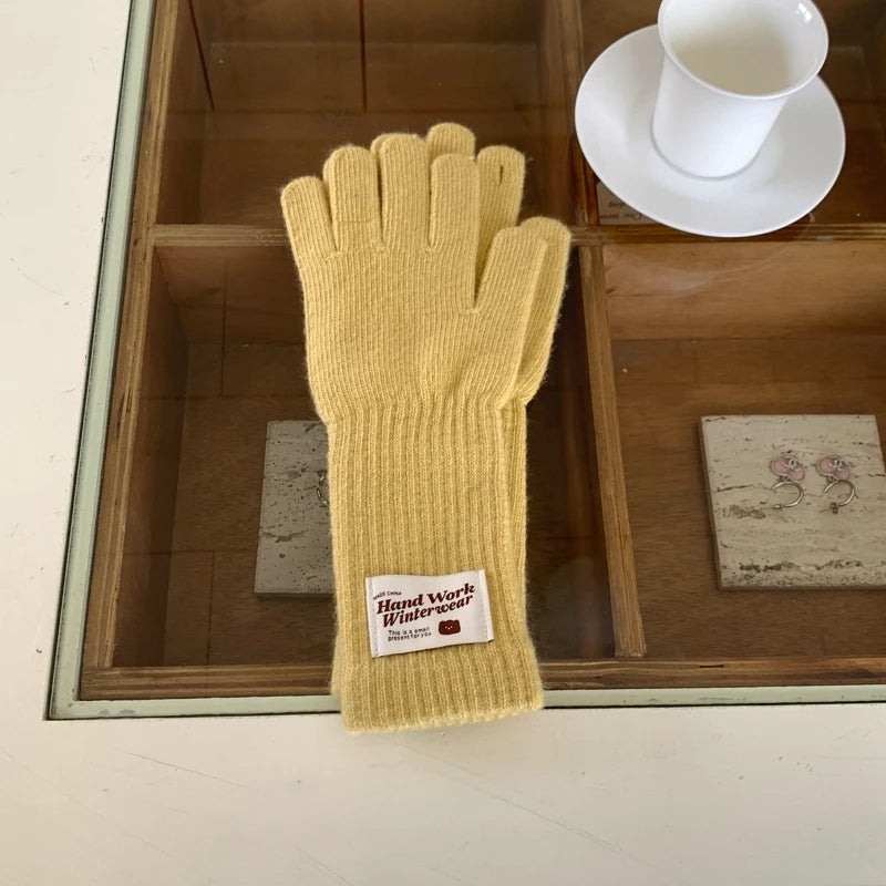 New Fashion Solid Color Touch Screen Knitted Gloves Women Winter Gloves Warm Gloves Solid Work Gloves Mittens For Women - Ice Cream Cake