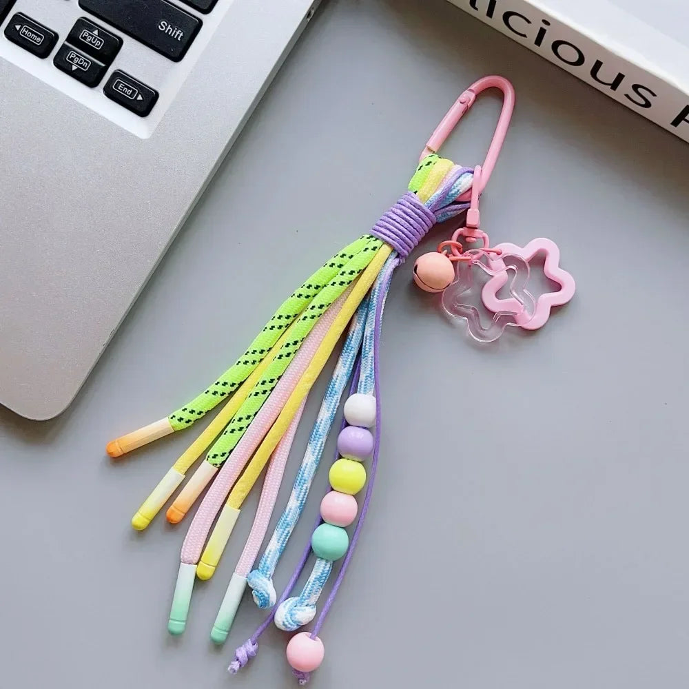 Y2K Braided Rope Keychain Handmade Creative Acrylic Striped Webbing Keychain Colorful Long Tassel Bag Charms Bag Accessories - Ice Cream Cake