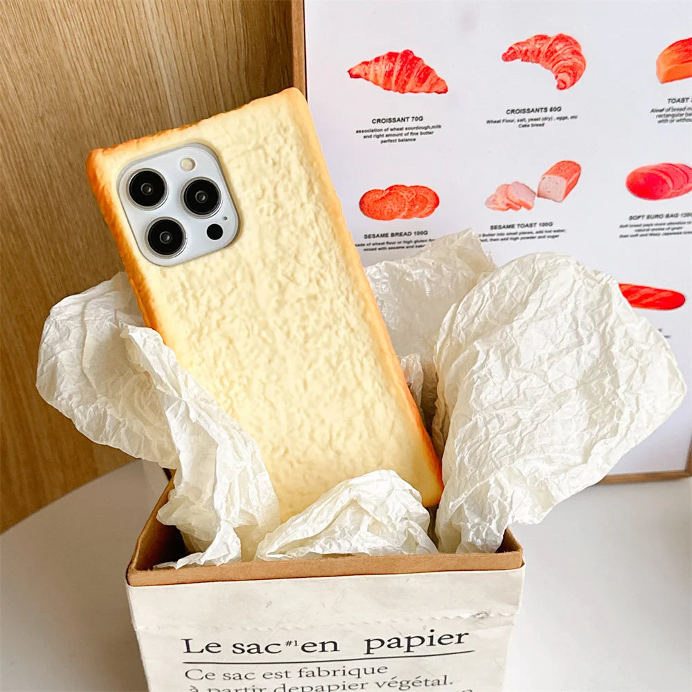 Realistic 3D Toast Silicone Phone Case For iPhone 16 15 14 13 12 11 Pro Max 6 7 8 Plus X Xs Max SE Funny Shockproof Cover - Ice Cream Cake