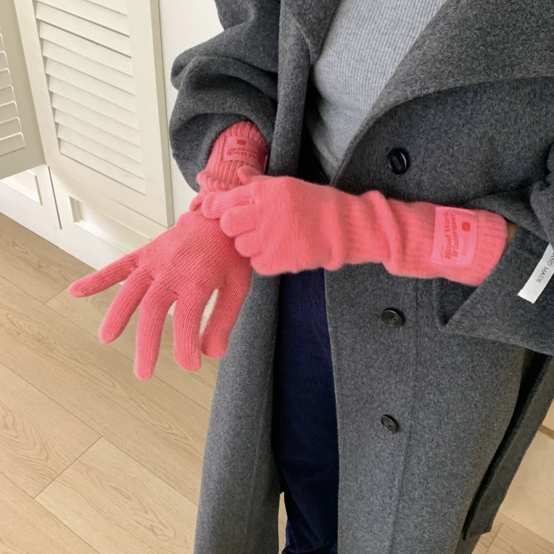New Fashion Solid Color Touch Screen Knitted Gloves Women Winter Gloves Warm Gloves Solid Work Gloves Mittens For Women - Ice Cream Cake