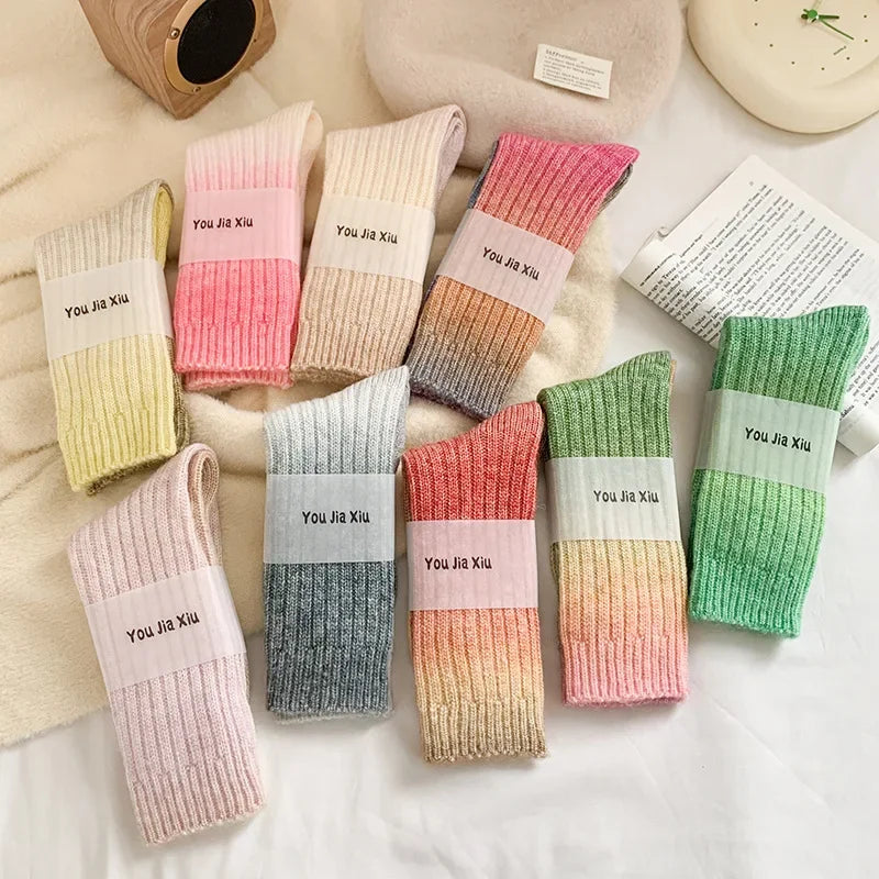 Winter Thick Warm Long Socks Gradient Wool Cashmere Kawaii Socks Women Thermal Floor Sleeping Socks New Year Gift Autumn 2025New - Ice Cream Cake
