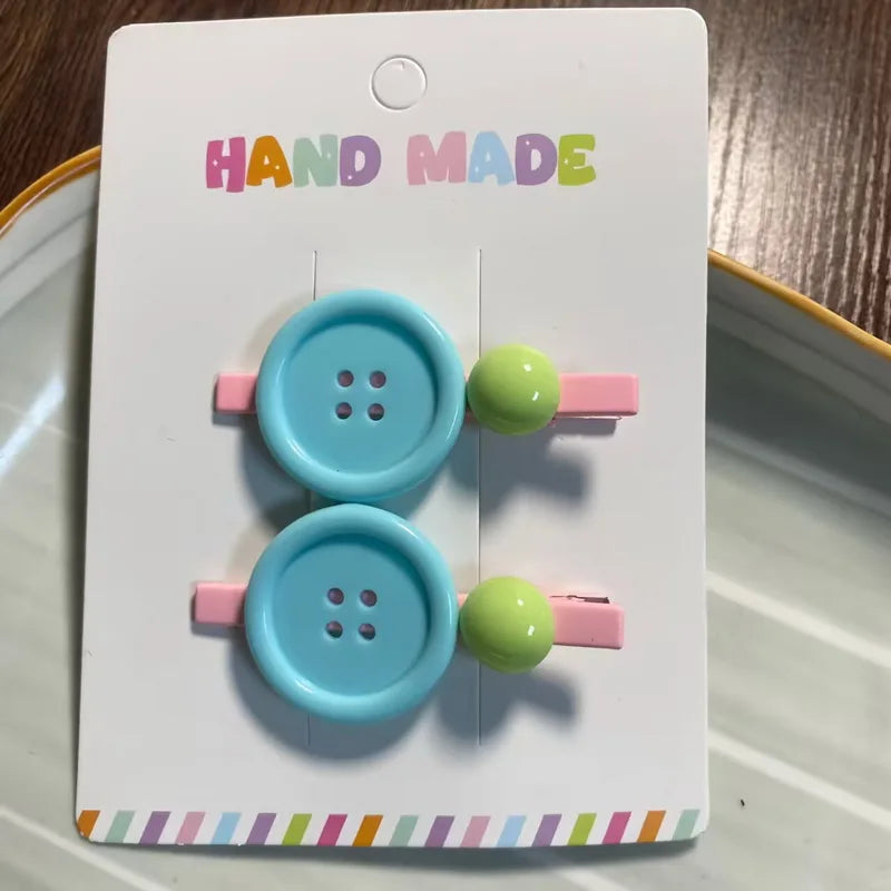 Colourful Button Hair Clip Set