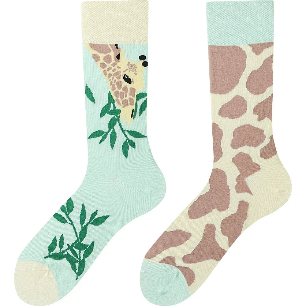 Happy Socks AB Asymmetrical Socks Cartoon Color Contrast Fashion Cotton Men And Women Couples Mid Tube Socks - Ice Cream Cake