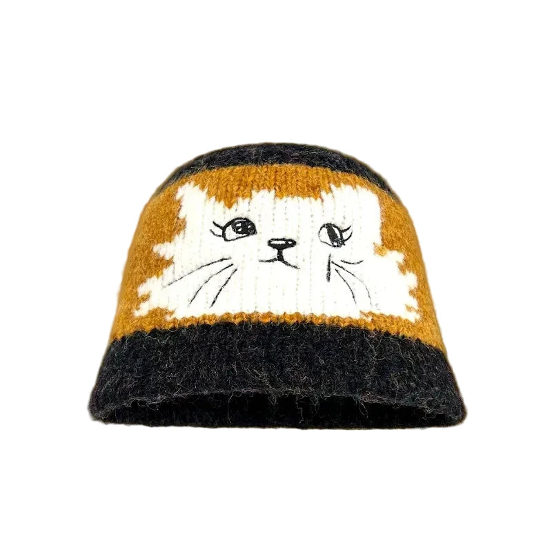 Knitted Kitty Cat Bucket Hat