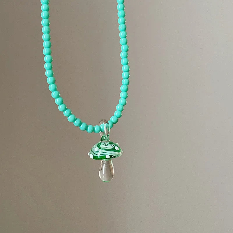 Beaded Mushroom Charm Necklace