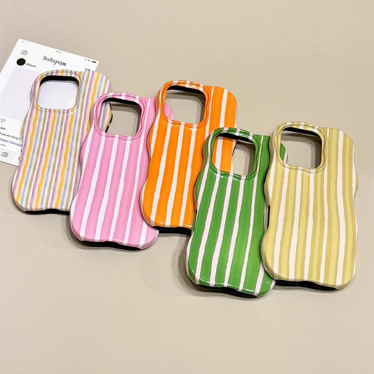 Luxury 2 in 1 Glossy Double Color Wave Stripes Case for IPhone 13 14 15 16 17 Pro Max 17Air Hit Color Collision Shockproof Cover - Ice Cream Cake