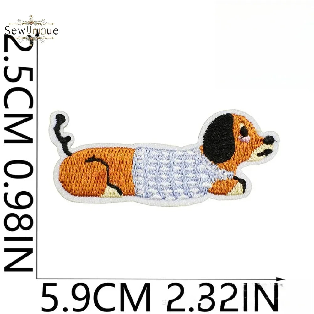 Korean Cute Dachshund Dog Embroidery Cloth Sticker DIY Bag Dress Up Puppy Patch Ironing DIY Apparel Sewing Supplies - Ice Cream Cake