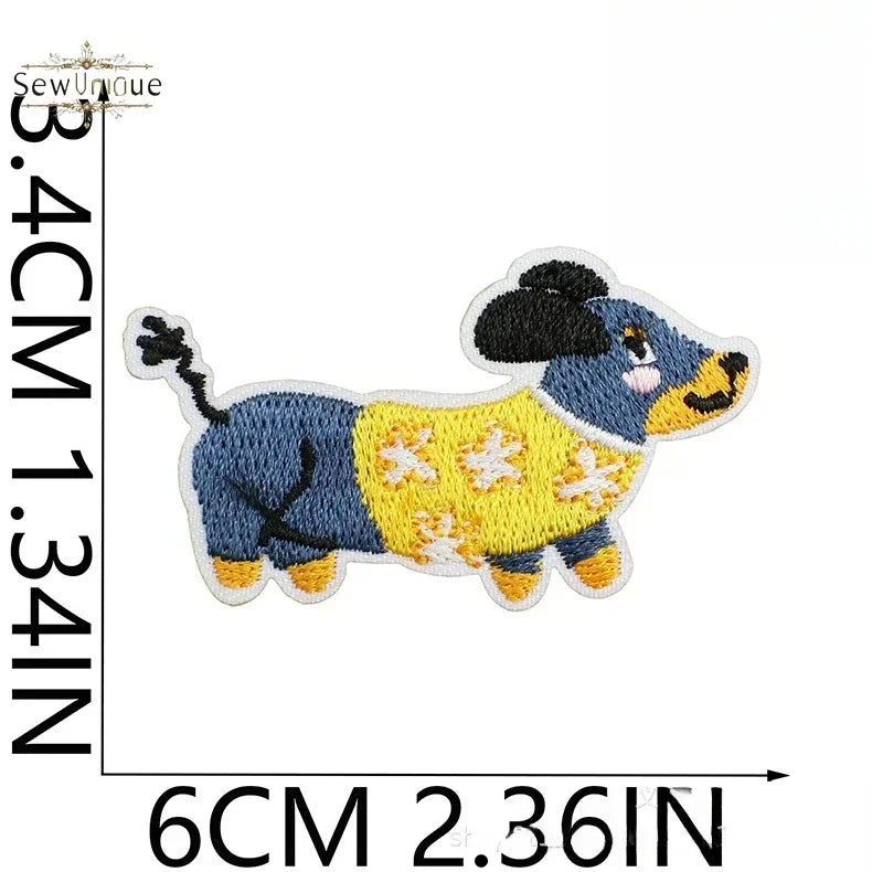 Korean Cute Dachshund Dog Embroidery Cloth Sticker DIY Bag Dress Up Puppy Patch Ironing DIY Apparel Sewing Supplies - Ice Cream Cake