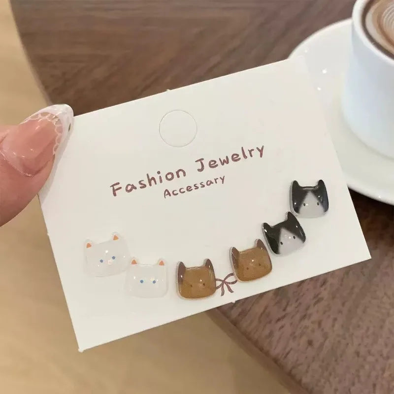 Exquisite Cute Cat Stud Earring for Women Sweet Girls Resin Small Earrings Set Korean Fashion Jewelry Accessories Gifts - Ice Cream Cake