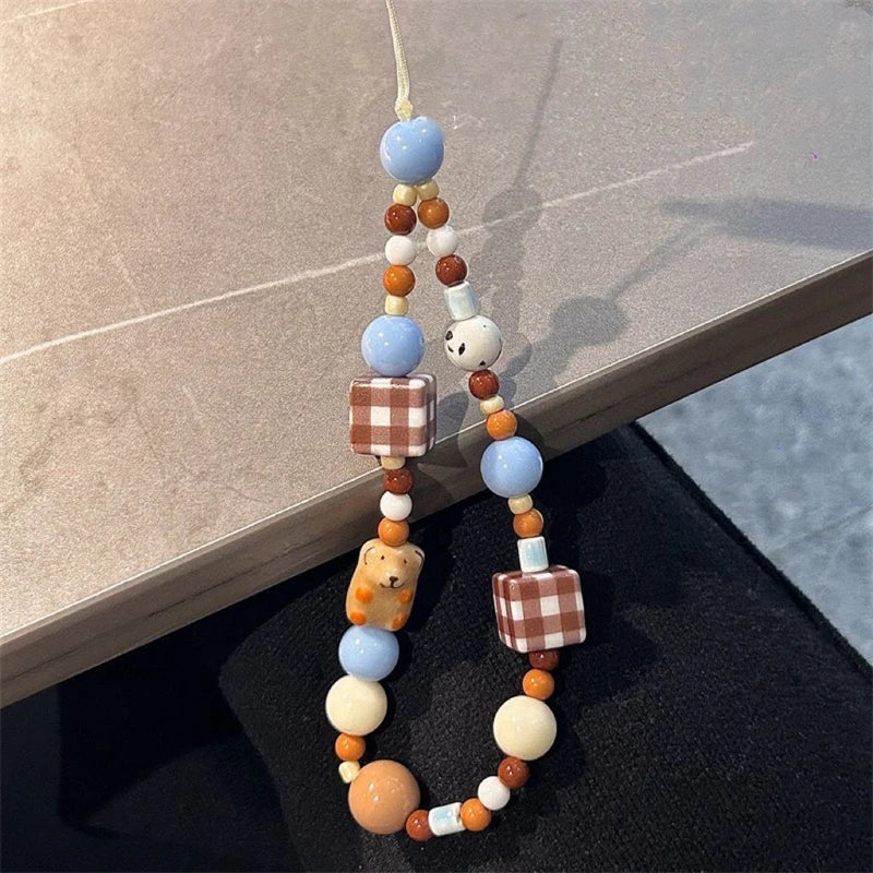 Brown and Blue Beaded Wrist Strap