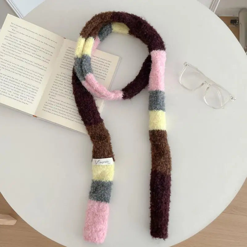 Multicolour Stripey Knit Skinny Scarf