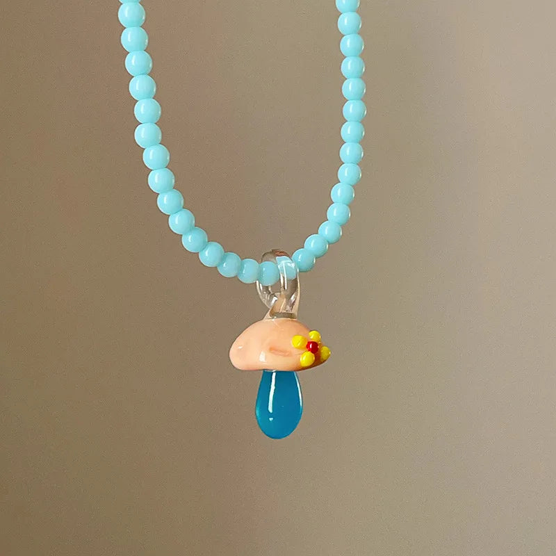 Beaded Mushroom Charm Necklace