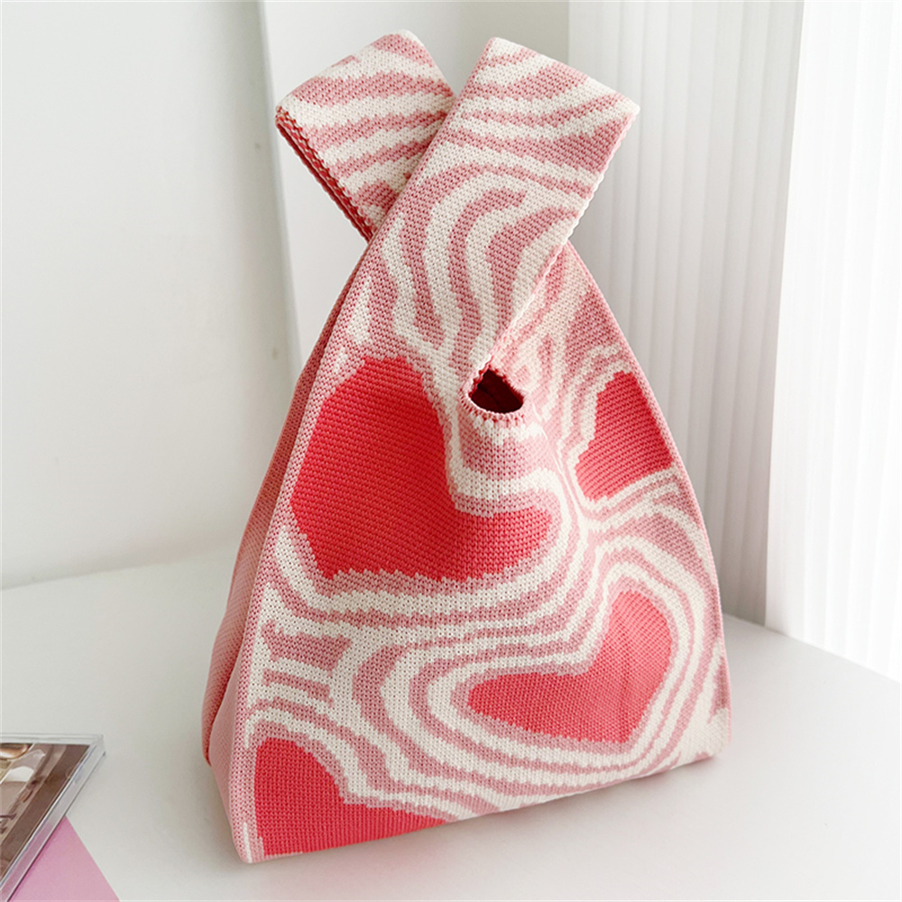 Heart Pattern Knitted Mini Lunch Tote (3 Colours)