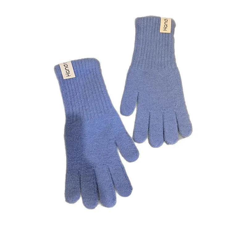 Women Wool Cashmere Gloves Cable Knit Touchscreen Finger Hole Winter Autumn Warm Wrist Length Classic Gloves Female Mitten - Ice Cream Cake