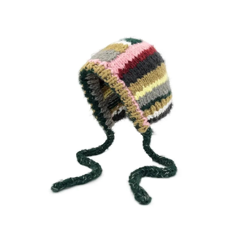 Knitted Contrast Stripe Bonnet