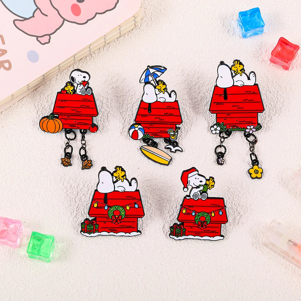 Seasonal Snoopy Dog House Enamel Pin with Dangly Charms