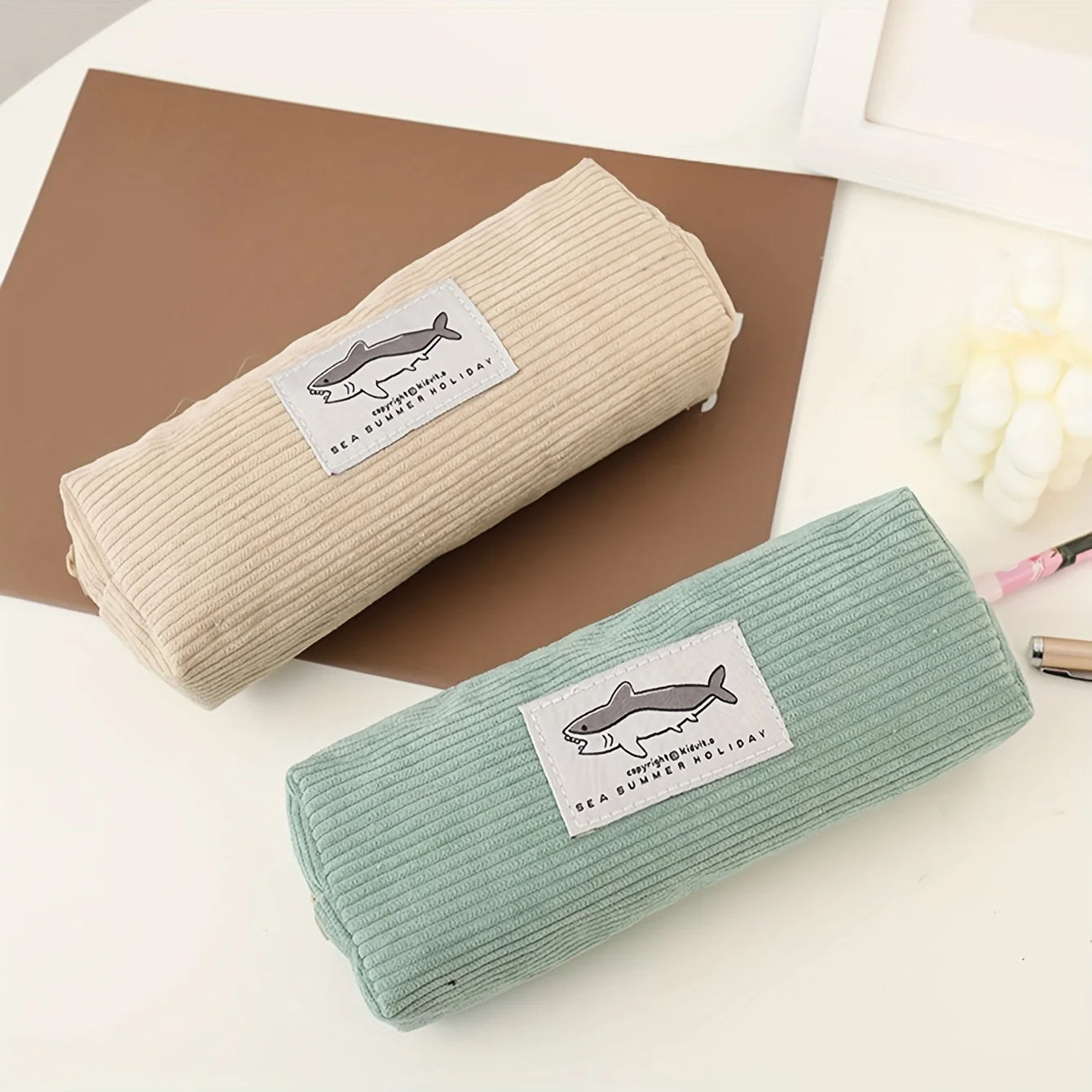 Cartoon Shark Large Capacity Pencil Case Stationery Storage Bag Office Supplies Cosmetic Brush Organizer Student Pen Pouch - Ice Cream Cake