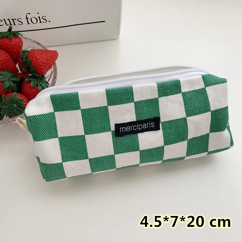Korean Fashion Plaid Travel Makeup Kits Cosmetic Storage Bag Women Handbags Wallet Organizer Cute School Pencil Cases Pouch Bags - Ice Cream Cake