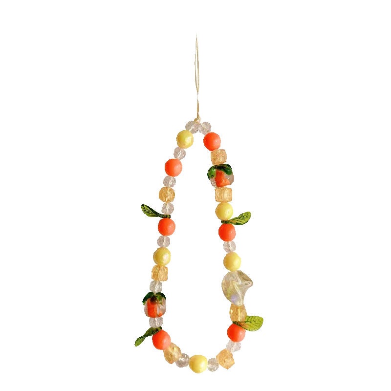 Orange crystal bead charms handmade anti loss rope for iphone airpods cartoon bracelet lucky phone lanyard bag chain - Ice Cream Cake