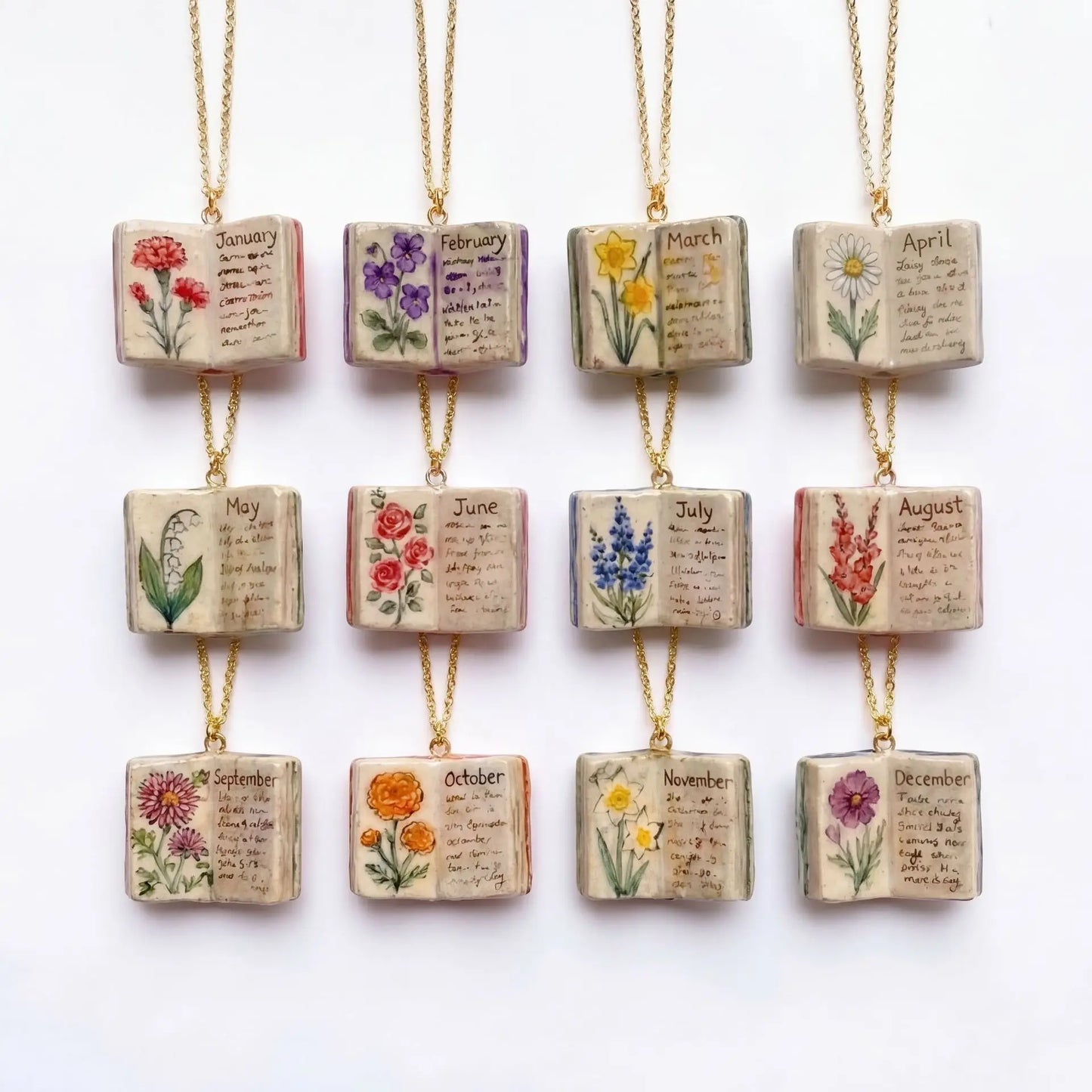 Birthday Month Flower Book Charm Necklace - Ice Cream Cake