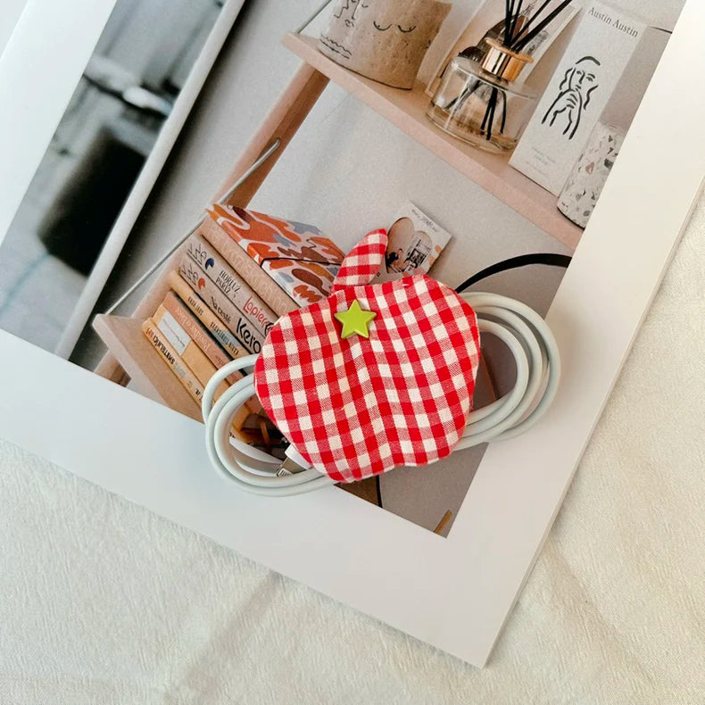 Gingham Apple Wire Tidy