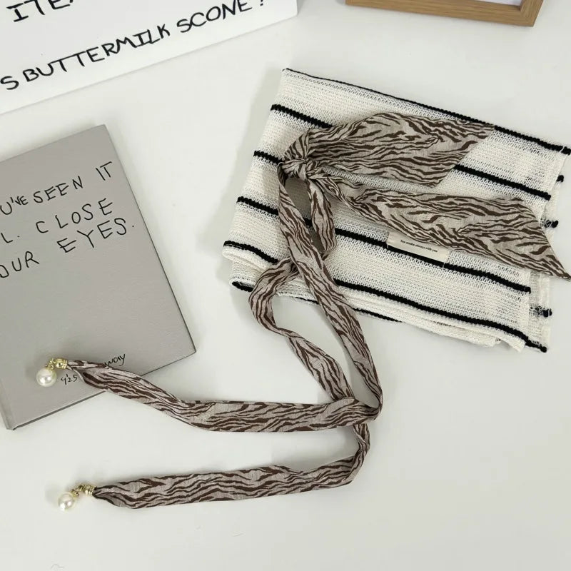 Faux Pearl Detail Skinny Scarf