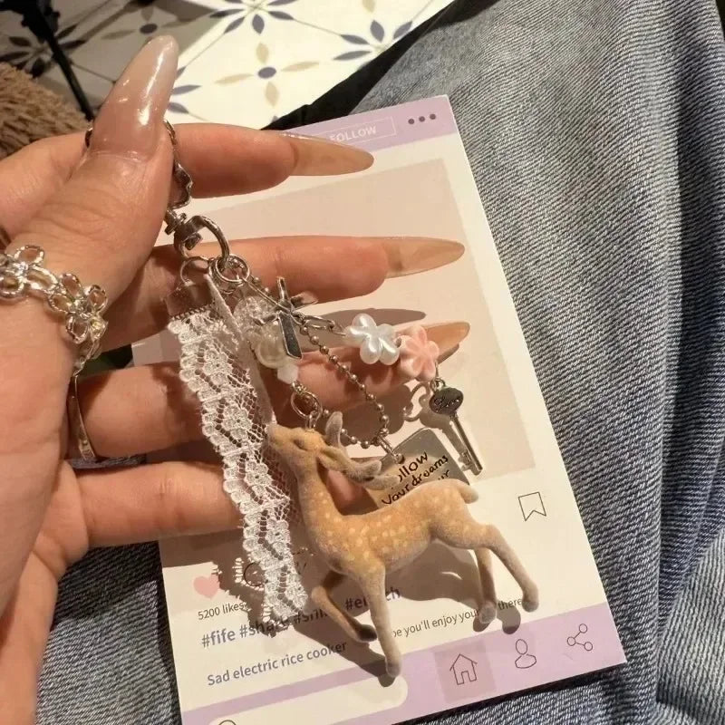 Flocked Deer Coquette Clip-On Charm Keychain