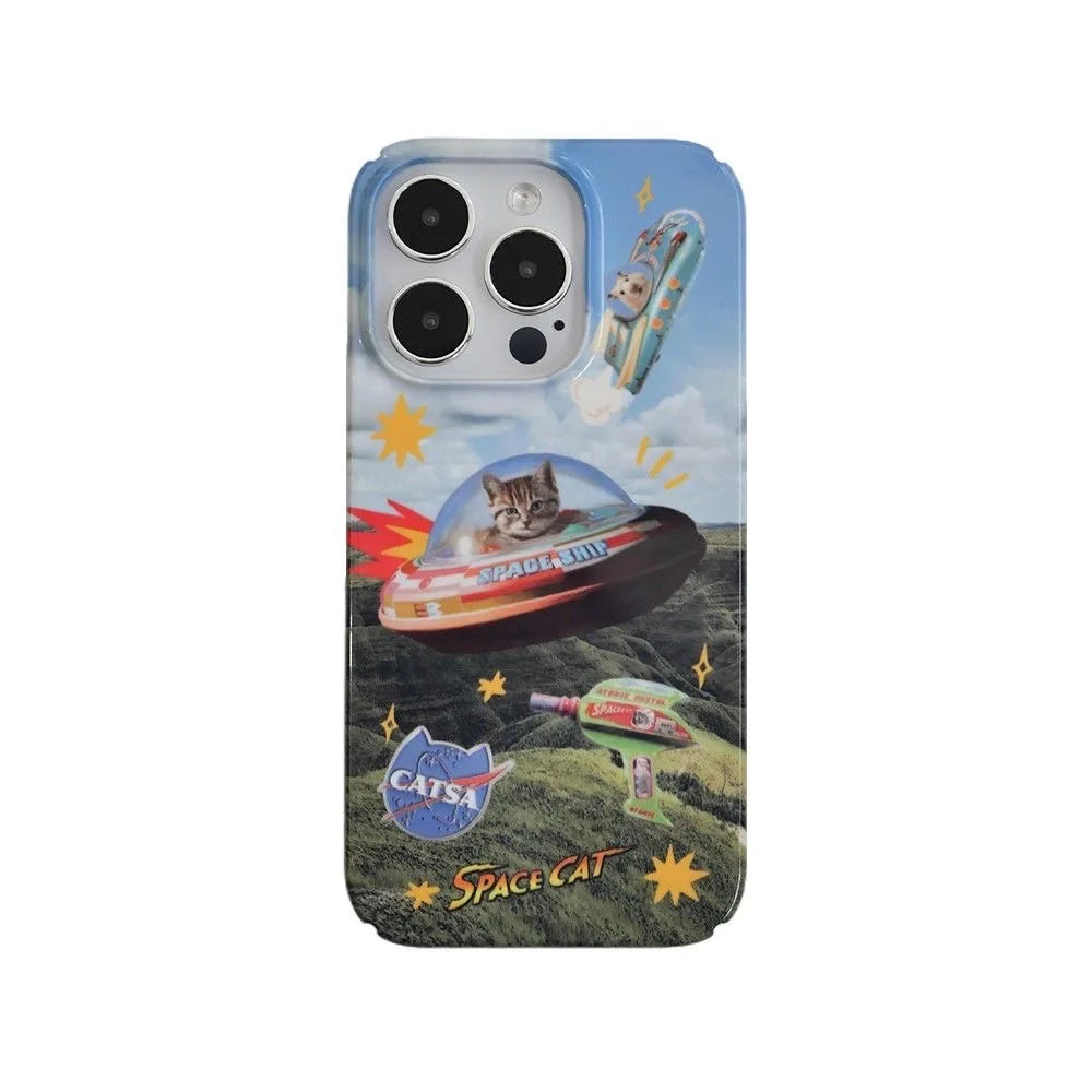 Ins Space Cat Blue Sky Magnetic Case for IPHONE 16 15PRO MAX 14 13 PRO 13 PRO MAX 15 15PLUS 12 Acrylic Hard Mobile Phone Cases - Ice Cream Cake