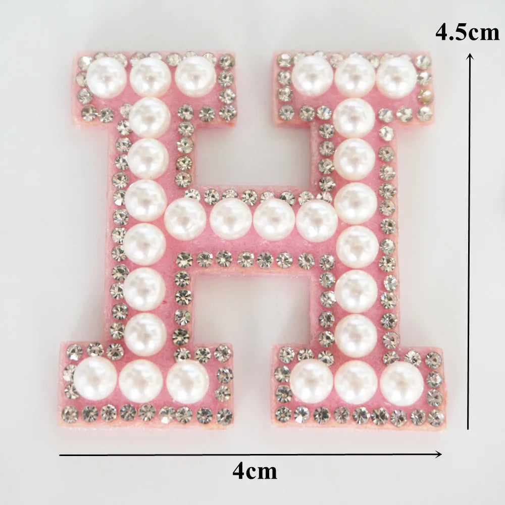 Pink A-Z Rhinestone Pearl Iron-On Patches - Ice Cream Cake