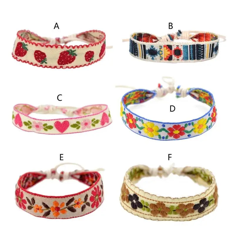 Boho Strawberry Flower Embroidered Bracelet Handmade Braided Bracelet Friendship Wrap Bracelets Thread Woven Wristbands - Ice Cream Cake