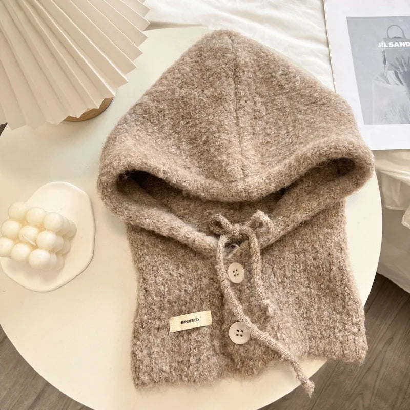 2025 New Style South Korea Balaclava Hat All-in-One Warm Keeping Ear Protection Hooded Scarf Knitted Woolen Cap - Ice Cream Cake