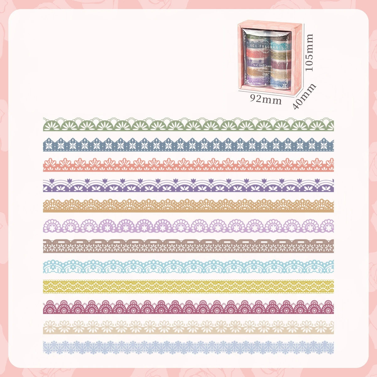 Lace Pattern Washi Tape Set (Set of 12 Rolls)
