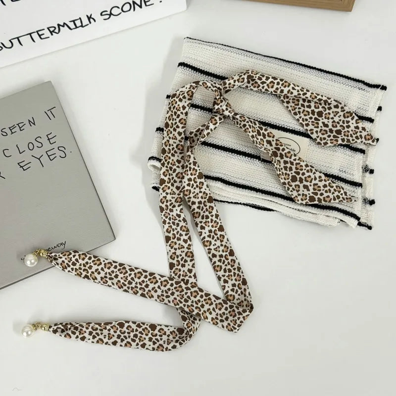 Faux Pearl Detail Skinny Scarf