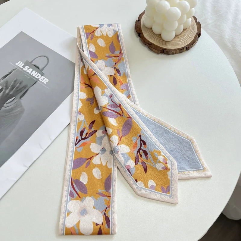New Long Bag Scarf Women Hair Band Lady Accessories Print Skinny Scarves Headband Satin Ribbon Neck Tie Decorative Bag Scarves - Ice Cream Cake