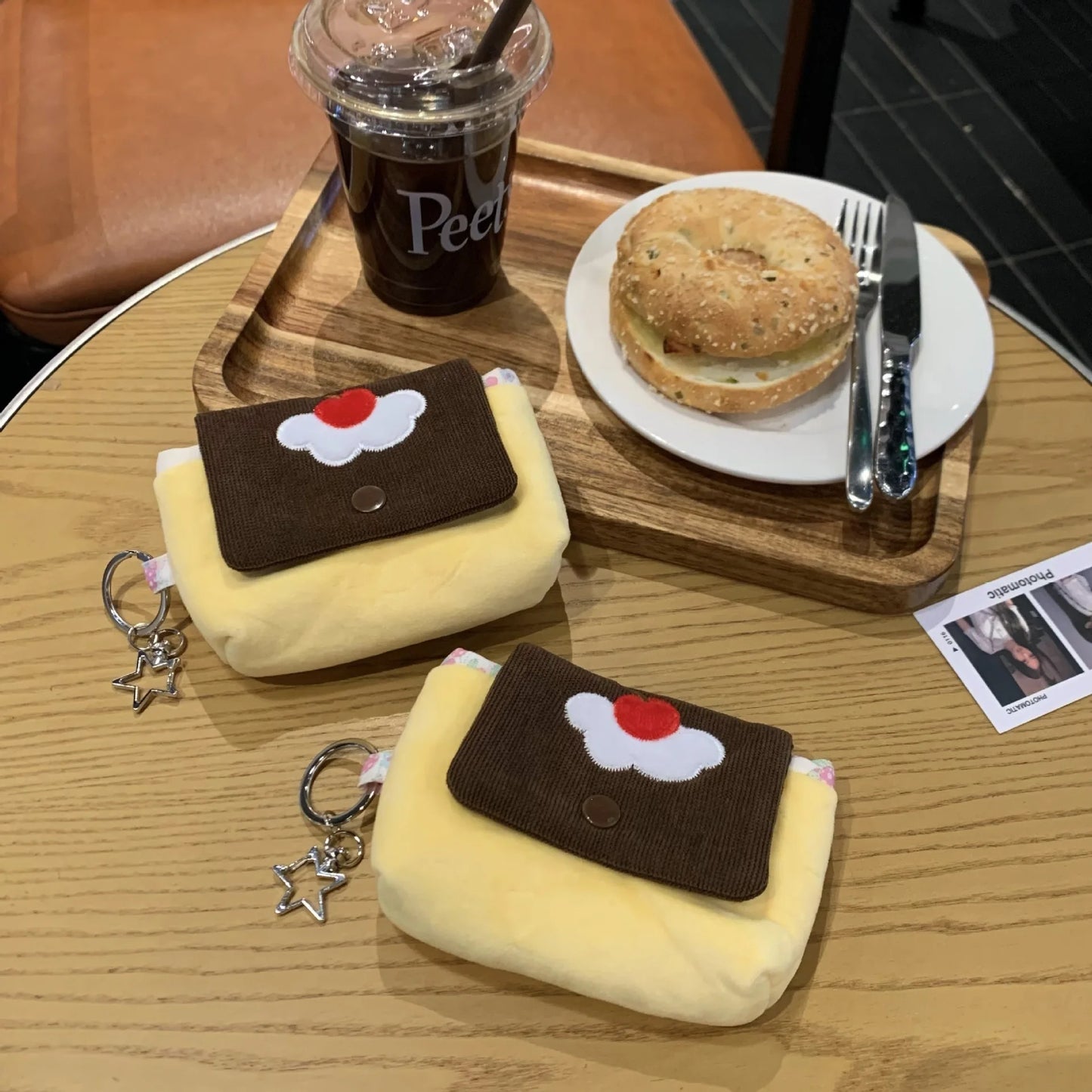 Multifunctional Small Pouch for Girls Cute Cherry Pudding Plush Coin Purse Mini Cartoon Portable Wallet for Cards Earphones Case - Ice Cream Cake
