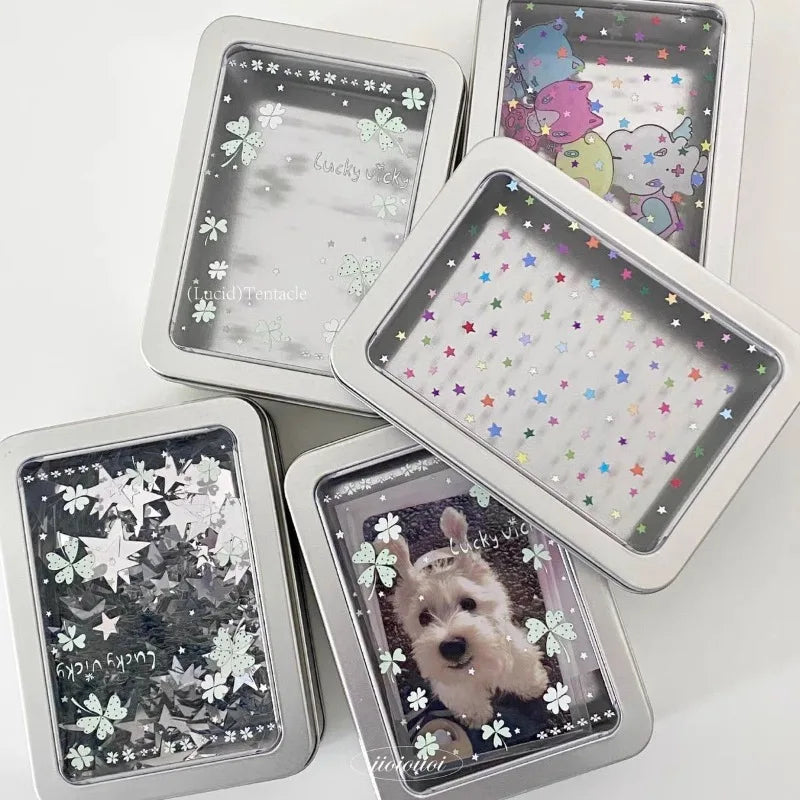 Colorful Star Earring Storage Tin Box Four Leaf Clover Design Simple Desktop Organizer Small Card Badge Storage Box - Ice Cream Cake