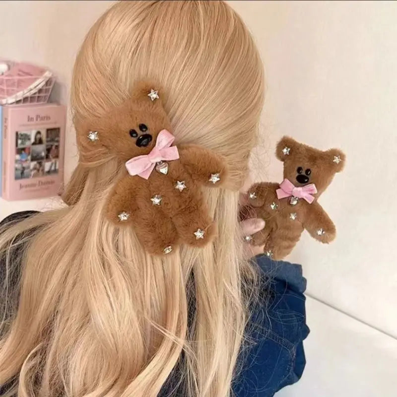 Plush Stylish Sparkling Teddy Bear Hair Clip