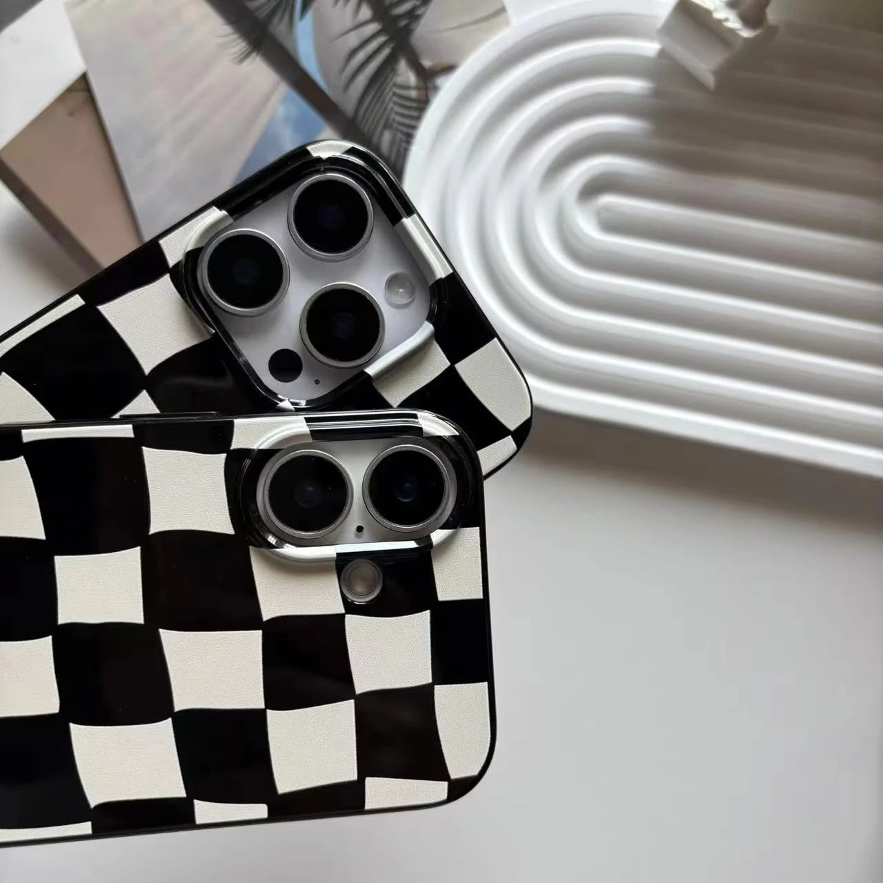 Black and White Wavy Checkerboard iPhone Case